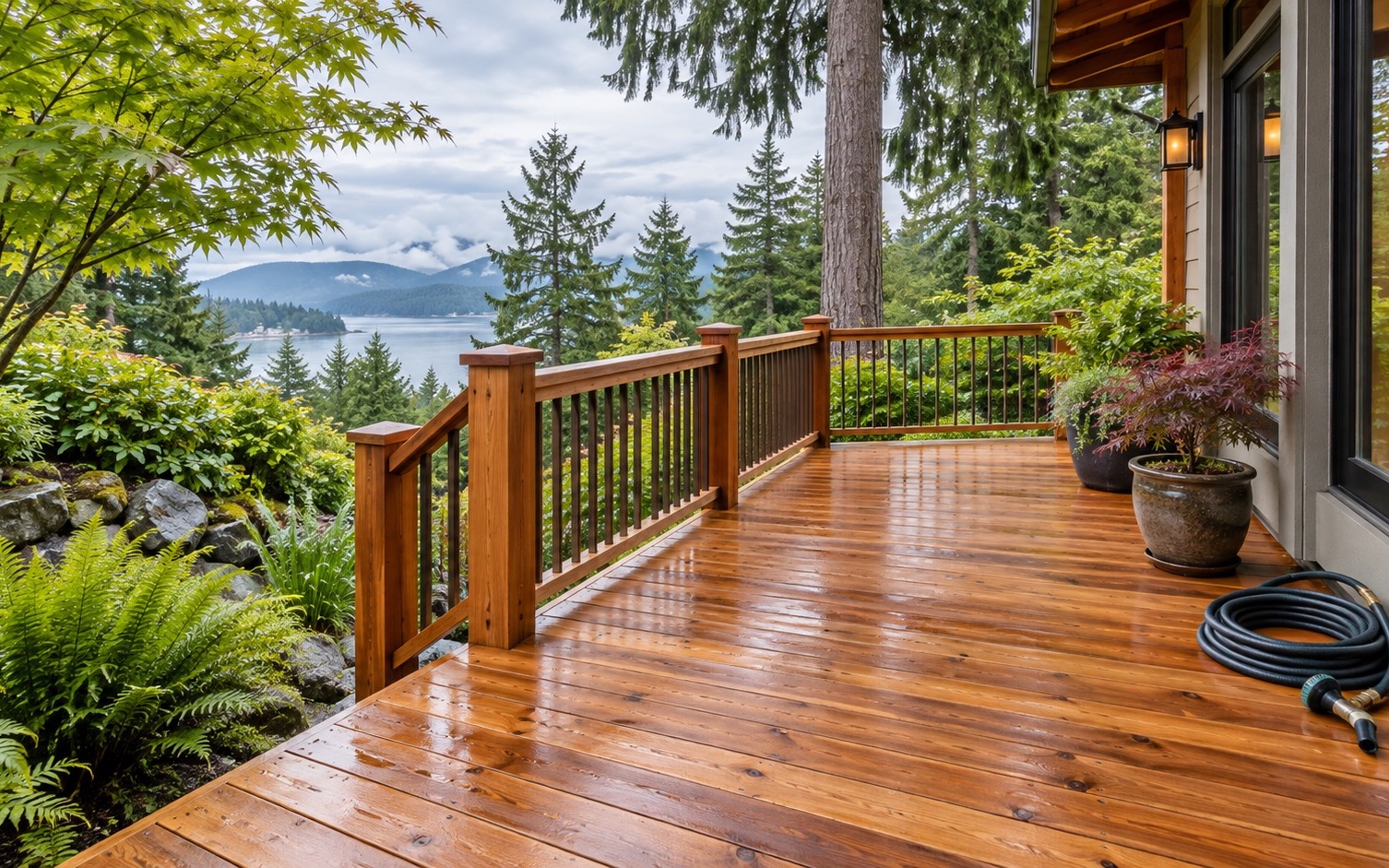 Photograph of deck cleaning work on an exterior surface in southwest Washington