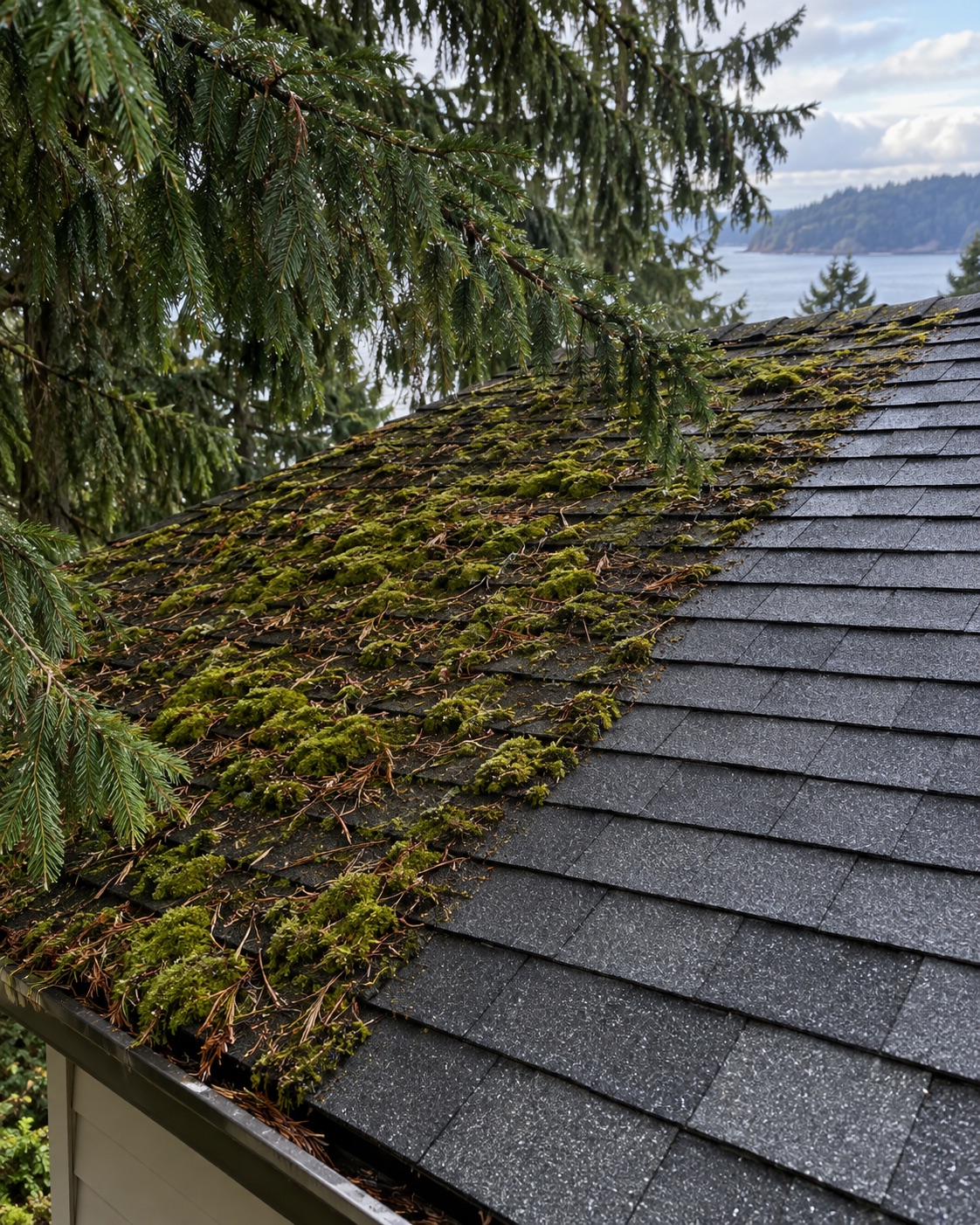 Detailed photograph of a surface related to roof cleaning